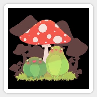 Adorable Frogs Chilling Under Mushroom Umbrella - Brown Sticker